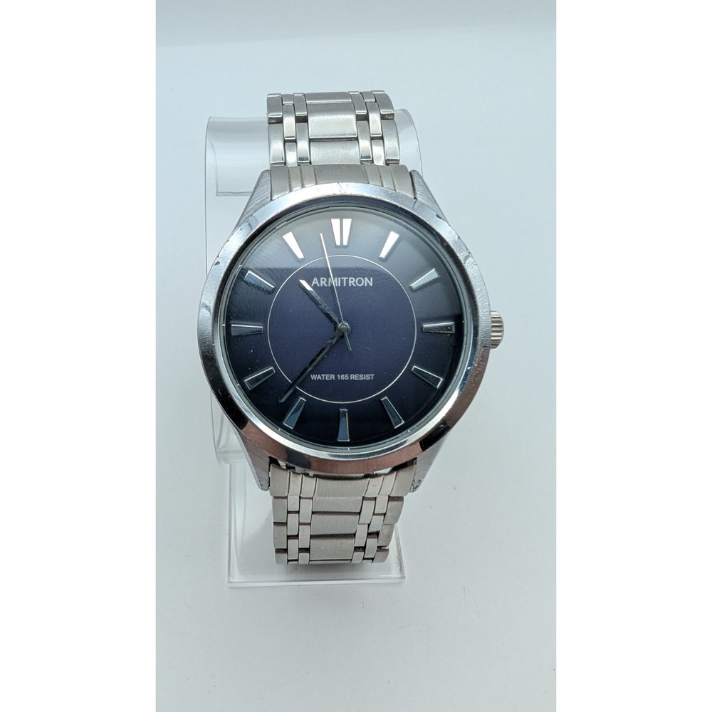 Armitron Quartz Watch 20/5077SV Men 50m Silver Analog New Battery 6.75"